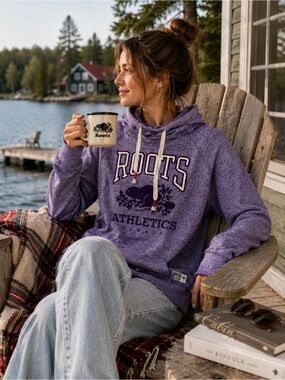 Roots Athletics Purple Heather Hoodie Small Canada Beaver Logo